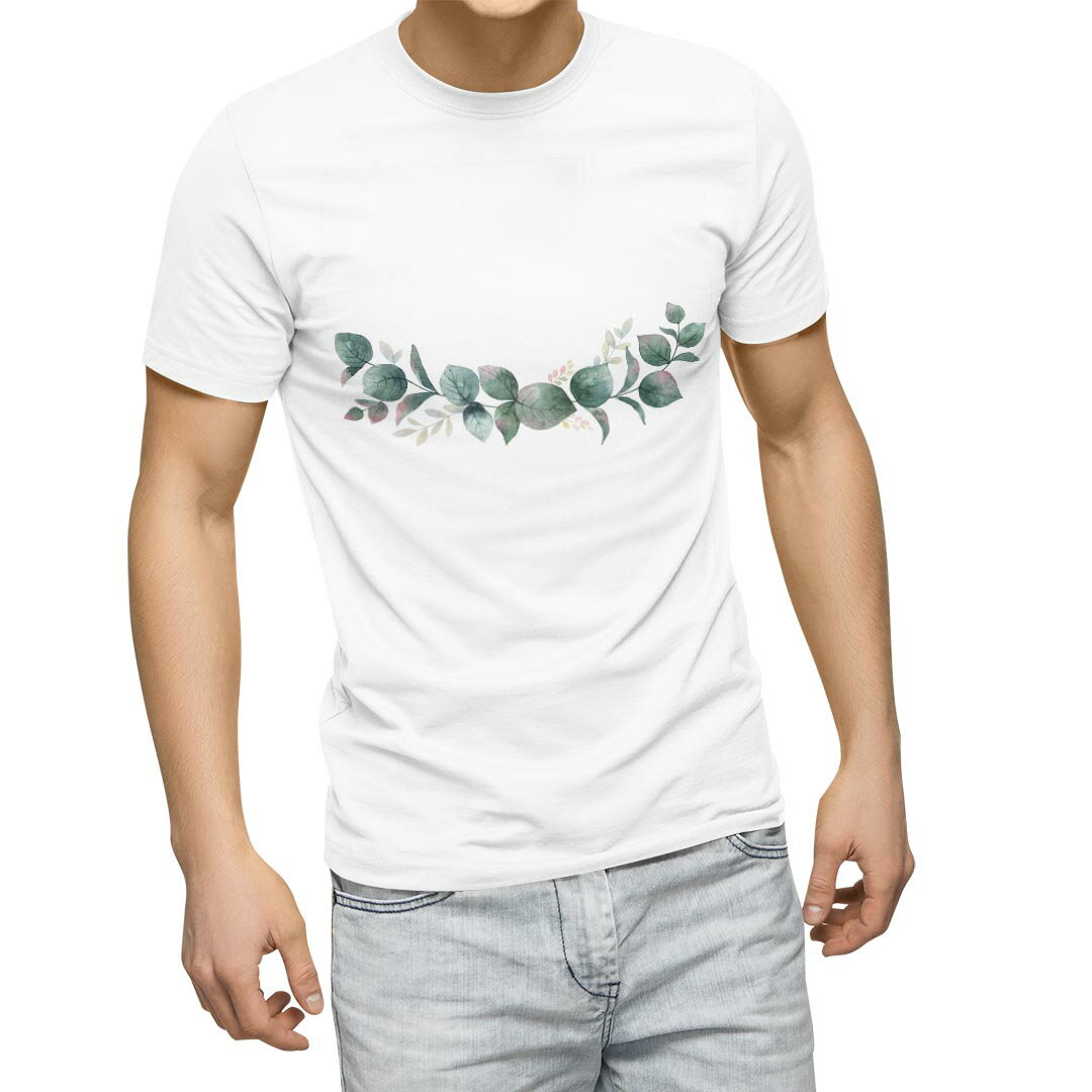 Tシャツ メンズ 半袖 ホワイト 無地 デザイン M ティーシャツ T shirt 015364 草 植物 花 プレゼント