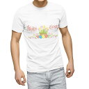 Tシャツ メンズ 半袖 ホワイト 無地 デザイン M ティーシャツ T shirt 015394 イースター たまご とり うさぎ パステル