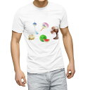 Tシャツ メンズ 半袖 ホワイト 無地 デザイン M ティーシャツ T shirt 015546 夏 扇風機 スイカ うちわ
