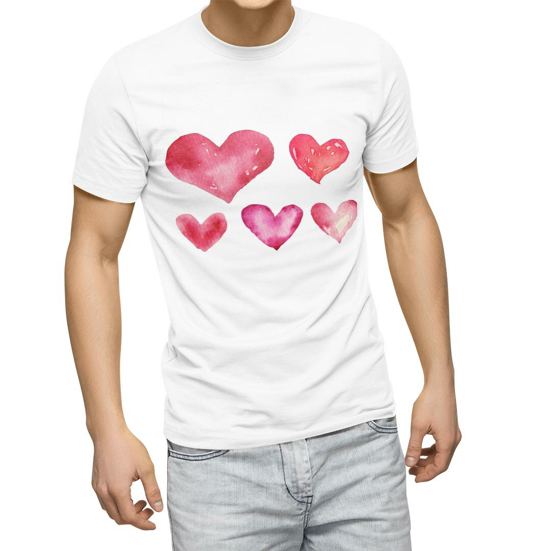 Tシャツ メンズ 半袖 ホワイト 無地 デザイン M ティーシャツ T shirt 015562 ハート　ピンク　かわいい(4)