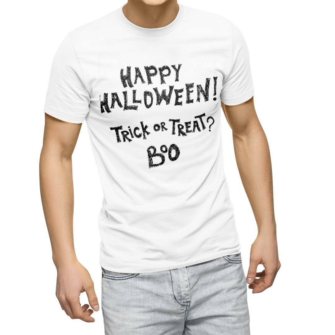 Tシャツ メンズ 半袖 ホワイト 無地 デザイン M ティーシャツ T shirt 015821 ハロウィン　英字　文字