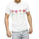 Tシャツ メンズ 半袖 ホワイト 無地 デザイン M ティーシャツ T shirt 015832 カーネーション バラ ピンク 花