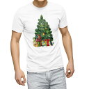 Tシャツ メンズ 半袖 ホワイト 無地 デザイン M ティーシャツ T shirt 015843 クリスマスツリー プレゼント 冬