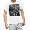 Tシャツ メンズ 半袖 ホワイト 無地 デザイン M ティーシャツ T shirt 016137 自転車 モノクロ