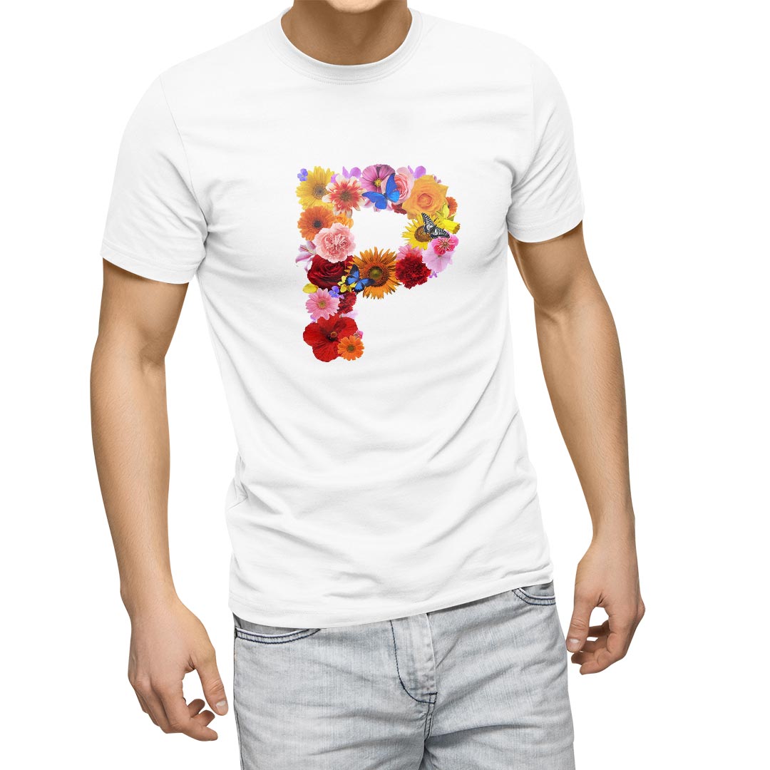 Tシャツ メンズ 半袖 ホワイト 無地 デザイン M ティーシャツ T shirt 019321 文字 p アルファベット