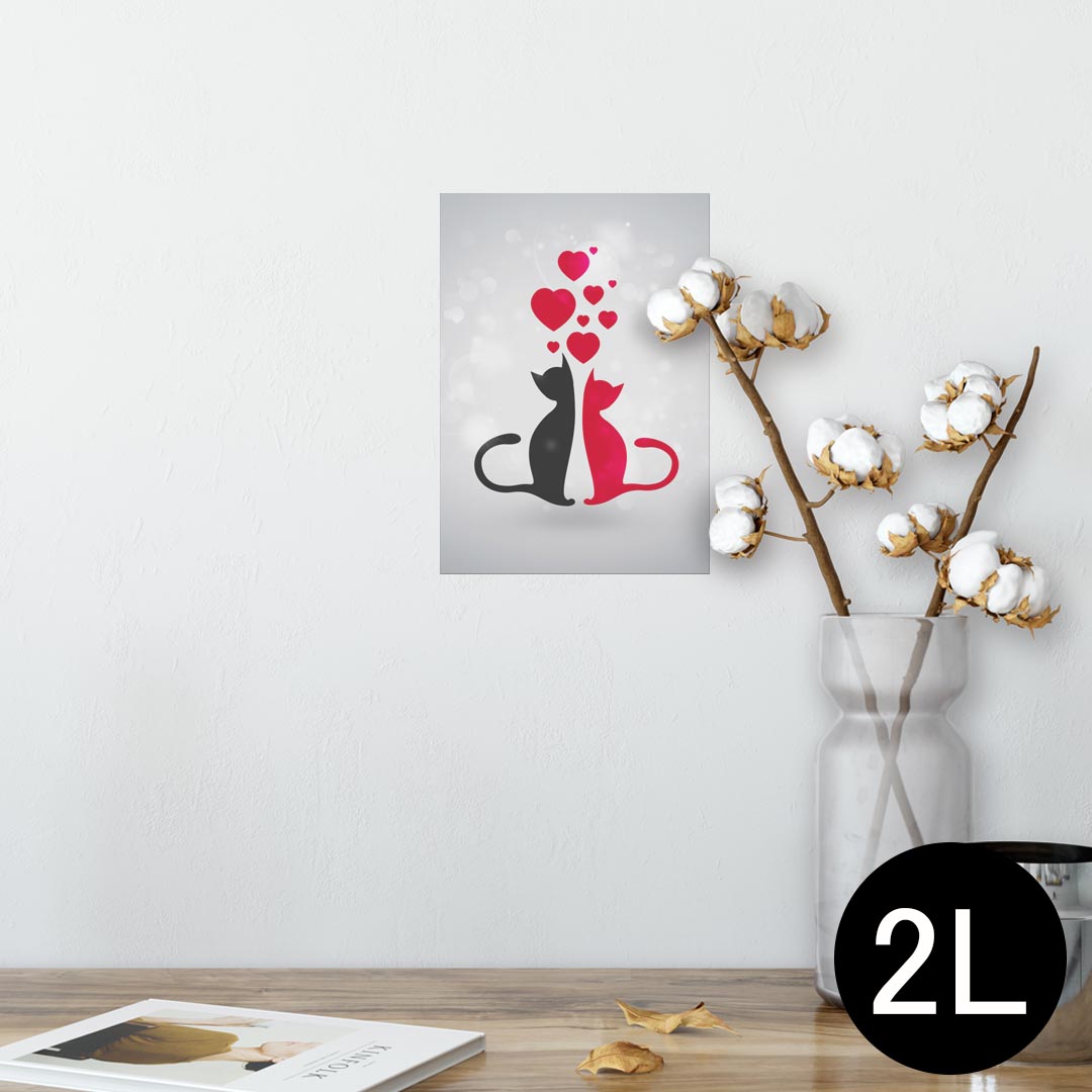 ポスター ウォールステッカー シール式ステッカー 飾り 127×178mm 2L 写真 フォト 壁 インテリア おしゃれ 　剥がせる wall sticker poster 000254 猫　ハート　イラスト