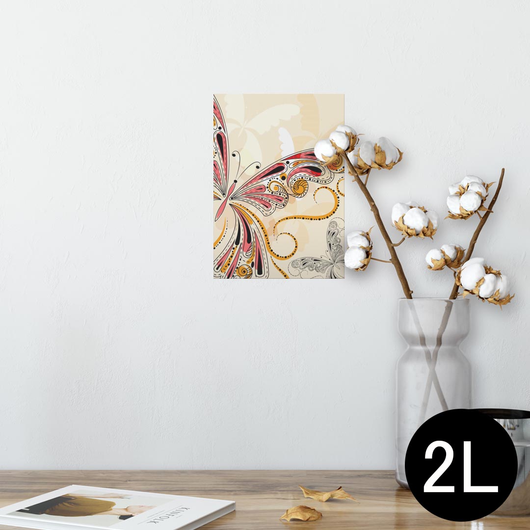 ポスター ウォールステッカー シール式ステッカー 飾り 127×178mm 2L 写真 フォト 壁 インテリア おしゃれ 剥がせる wall sticker poster 005035 蝶 イラスト カラフル