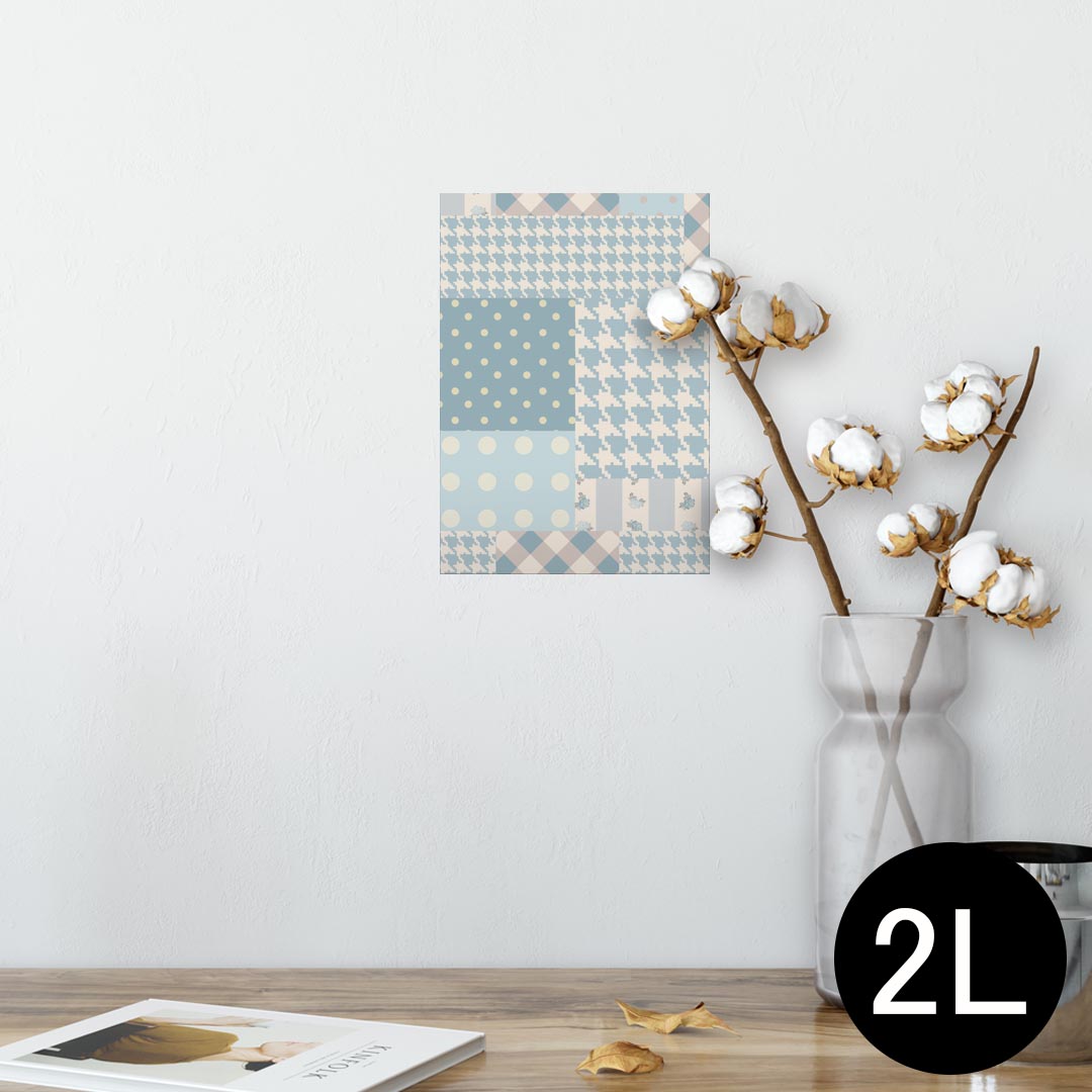 ポスター ウォールステッカー シール式ステッカー 飾り 127×178mm 2L 写真 フォト 壁 インテリア おしゃれ 剥がせる wall sticker poster 008635 模様 チェック 水色 水玉