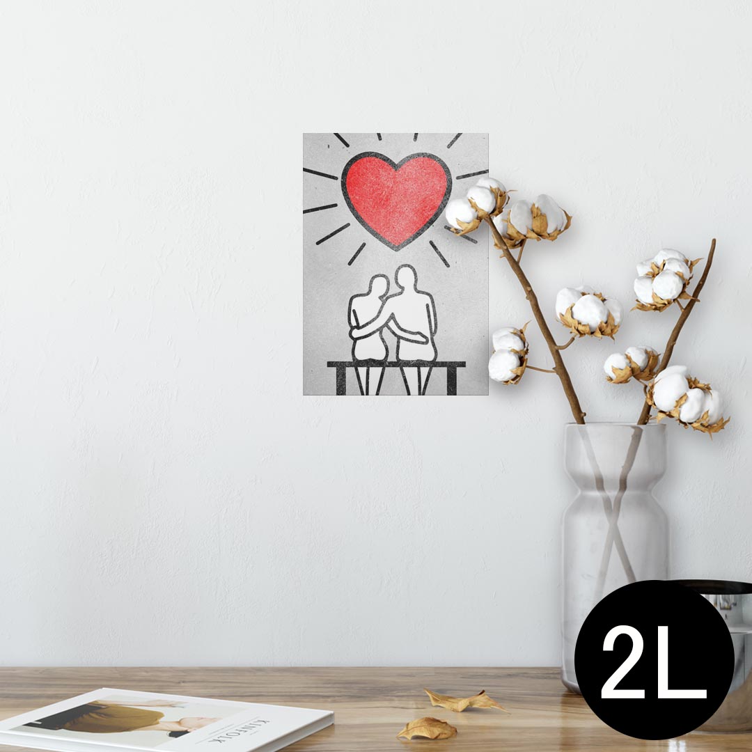 ポスター ウォールステッカー シール式ステッカー 飾り 127×178mm 2L 写真 フォト 壁 インテリア おしゃれ 剥がせる wall sticker poster 008775 ハート イラスト カップル
