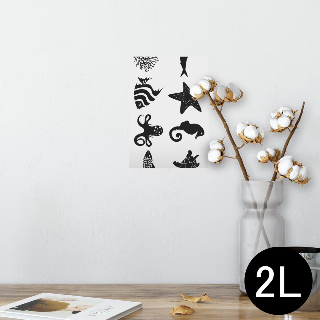 ポスター ウォールステッカー シール式ステッカー 飾り 127×178mm 2L 写真 フォト 壁 インテリア おしゃれ 剥がせる wall sticker poster 009513 海 生き物 白 黒