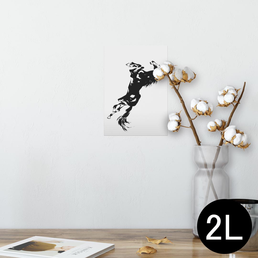 ポスター ウォールステッカー シール式ステッカー 飾り 127×178mm 2L 写真 フォト 壁 インテリア おしゃれ 剥がせる wall sticker poster 011433 動物 うま モノトーン