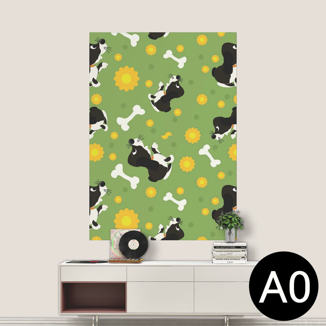 ポステッカー ポスター ウォールステッカー シール式ステッカー 飾り 841mm×1189mm A0 写真 フォト 壁 インテリア おしゃれ 剥がせる wall sticker poster 000172 犬　骨　緑　花