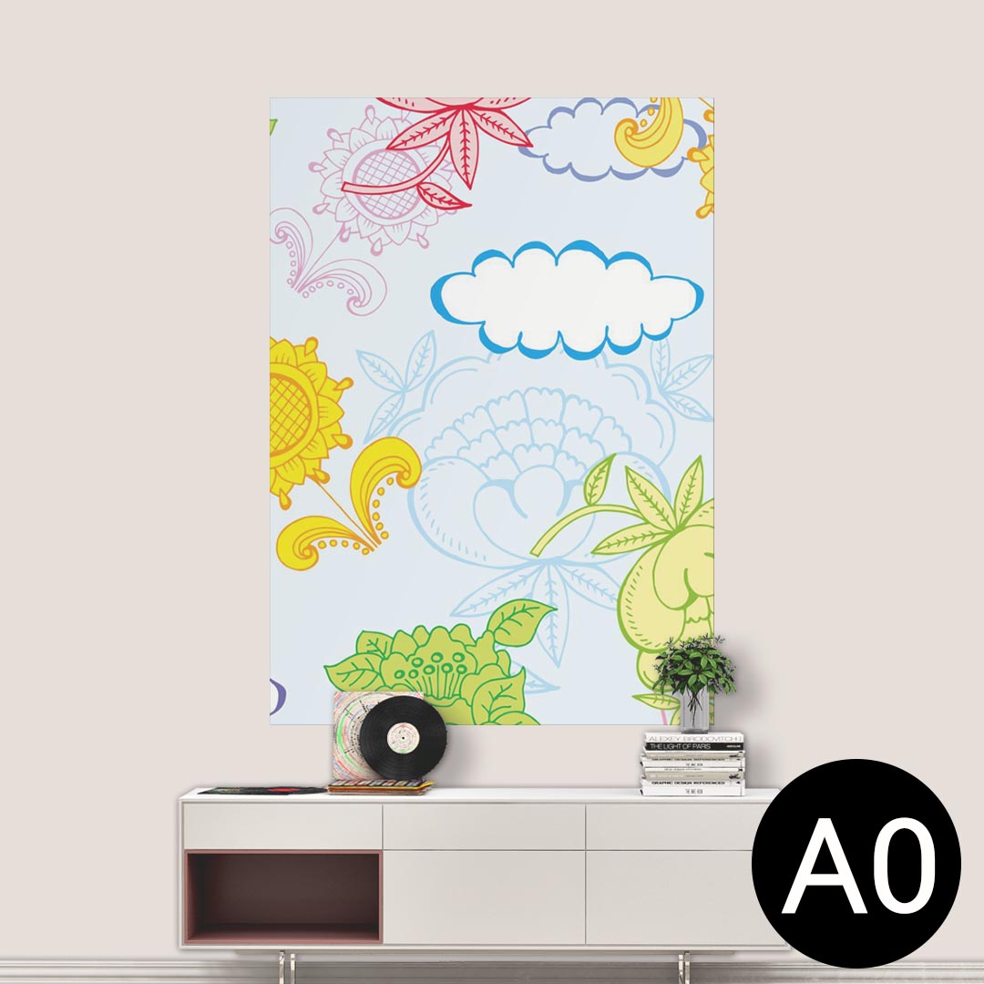 ポステッカー ポスター ウォールステッカー シール式ステッカー 飾り 841mm×1189mm A0 写真 フォト 壁 インテリア おしゃれ 剥がせる wall sticker poster 003885 花　空　イラスト　カラフル