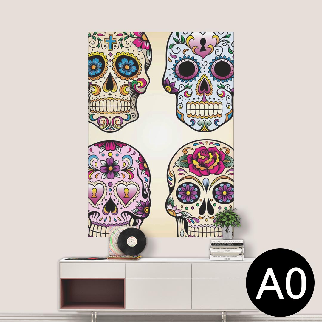 ポステッカー ポスター ウォールステッカー シール式ステッカー 飾り 841mm×1189mm A0 写真 フォト 壁 インテリア おしゃれ 剥がせる wall sticker poster 004518 ドクロ　骸骨　模様