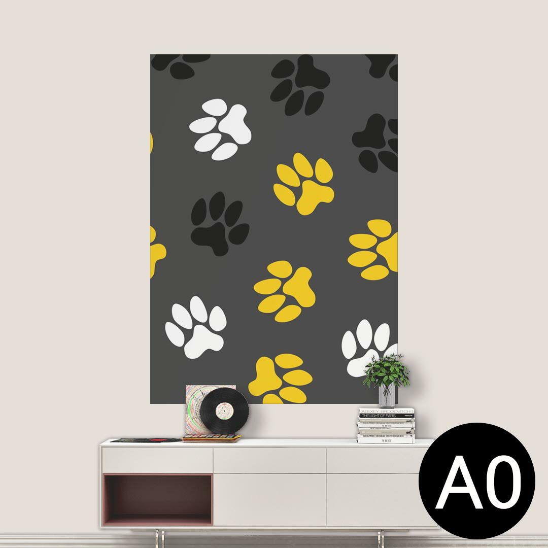 ポステッカー ポスター ウォールステッカー シール式ステッカー 飾り 841mm×1189mm A0 写真 フォト 壁 インテリア おしゃれ 剥がせる wall sticker poster 008109 アニマル 黒　ブラック　足跡　模様(3)