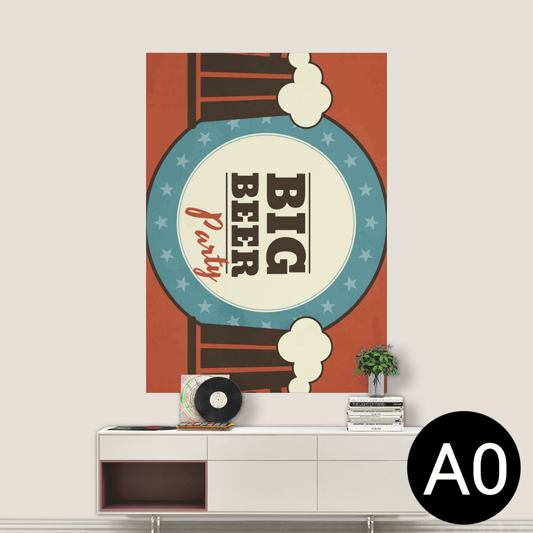 ポステッカー ポスター ウォールステッカー シール式ステッカー 飾り 841mm×1189mm A0 写真 フォト 壁 インテリア おしゃれ 剥がせる wall sticker poster 008609 ビール　イラスト　赤　レッド　レトロ