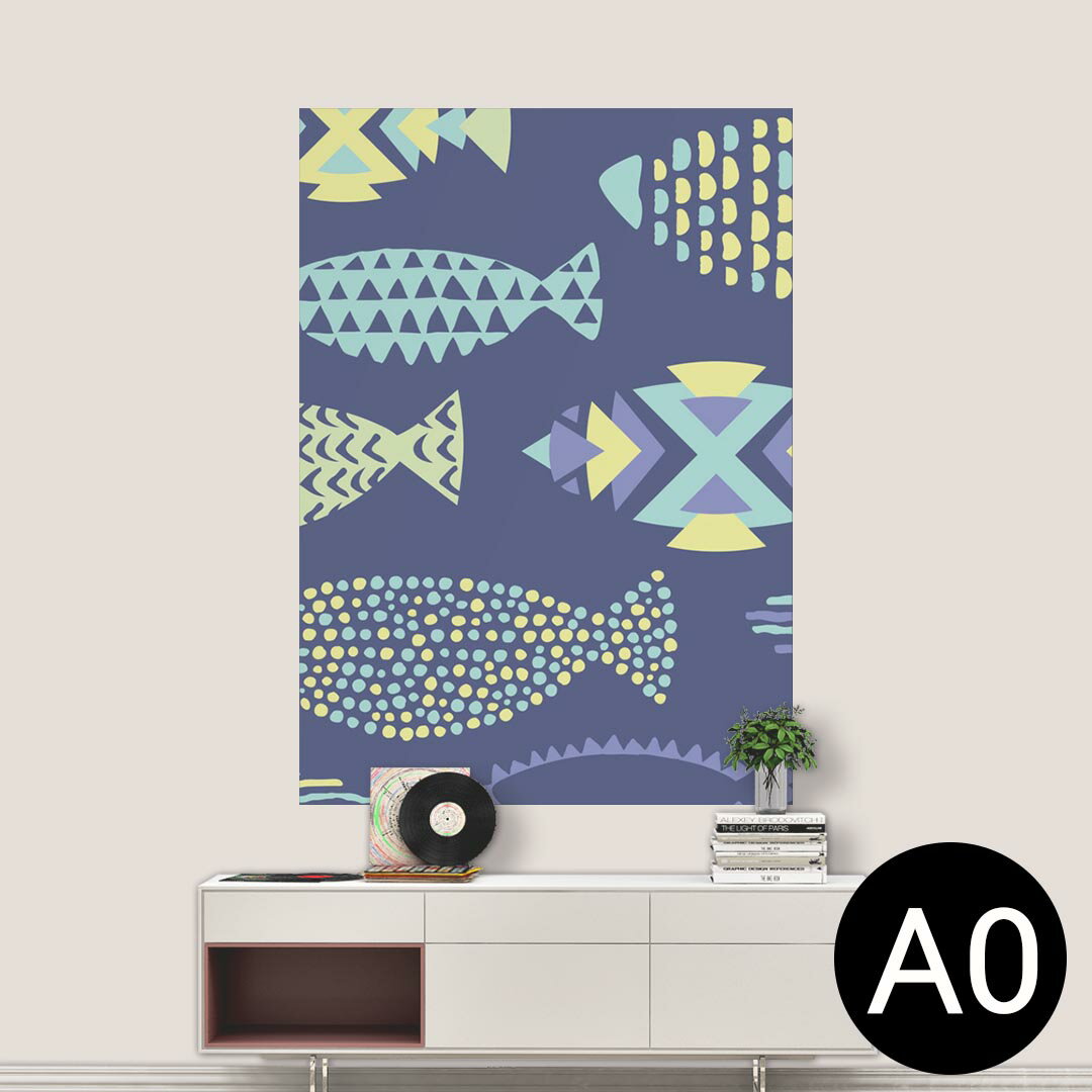 ポステッカー ポスター ウォールステッカー シール式ステッカー 飾り 841mm×1189mm A0 写真 フォト 壁 インテリア おしゃれ 剥がせる wall sticker poster 010782 魚　シルエット　青