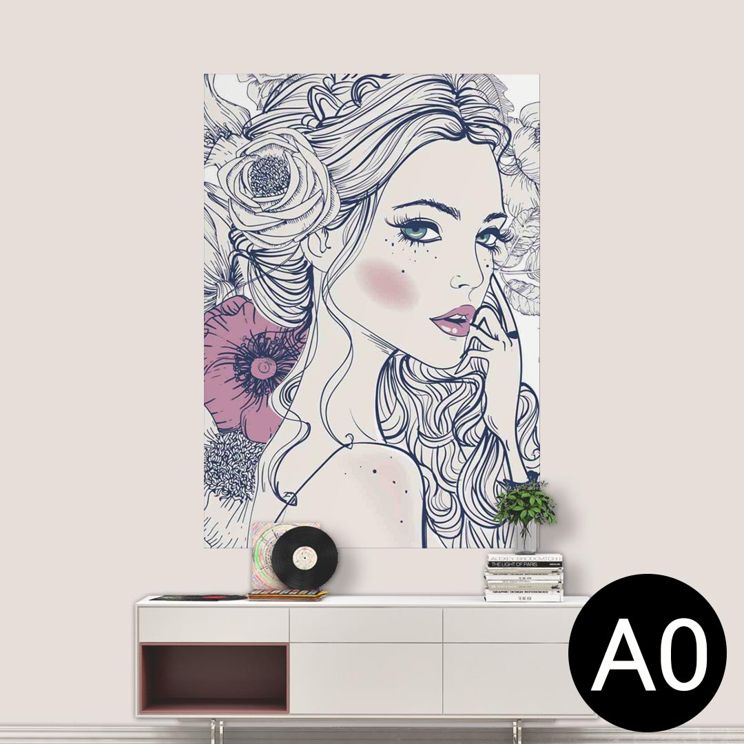 ポステッカー ポスター ウォールステッカー シール式ステッカー 飾り 841mm×1189mm A0 写真 フォト 壁 インテリア おしゃれ 剥がせる wall sticker poster 011721 女性　花　蝶