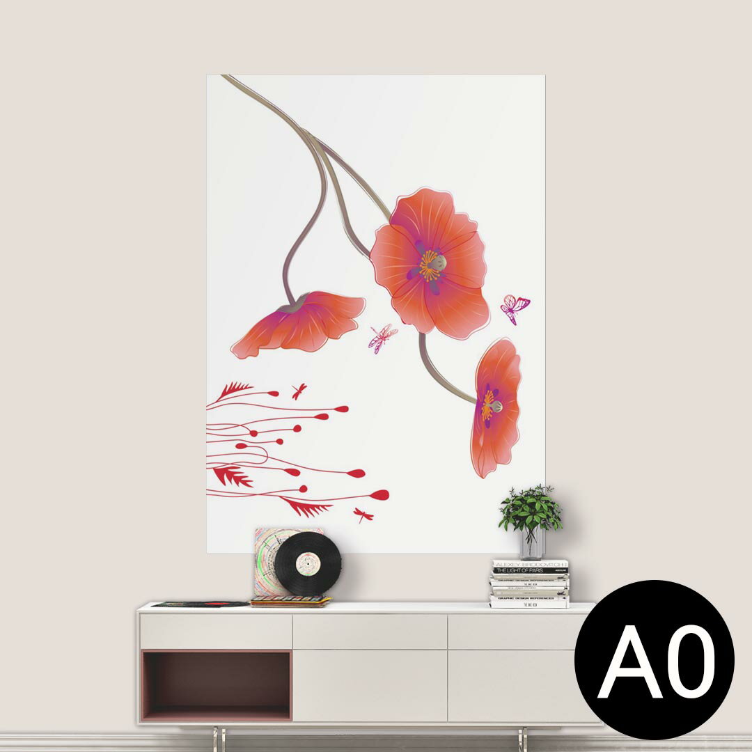 ポステッカー ポスター ウォールステッカー シール式ステッカー 飾り 841mm×1189mm A0 写真 フォト 壁 インテリア おしゃれ 剥がせる wall sticker poster 013204 花 赤 蝶