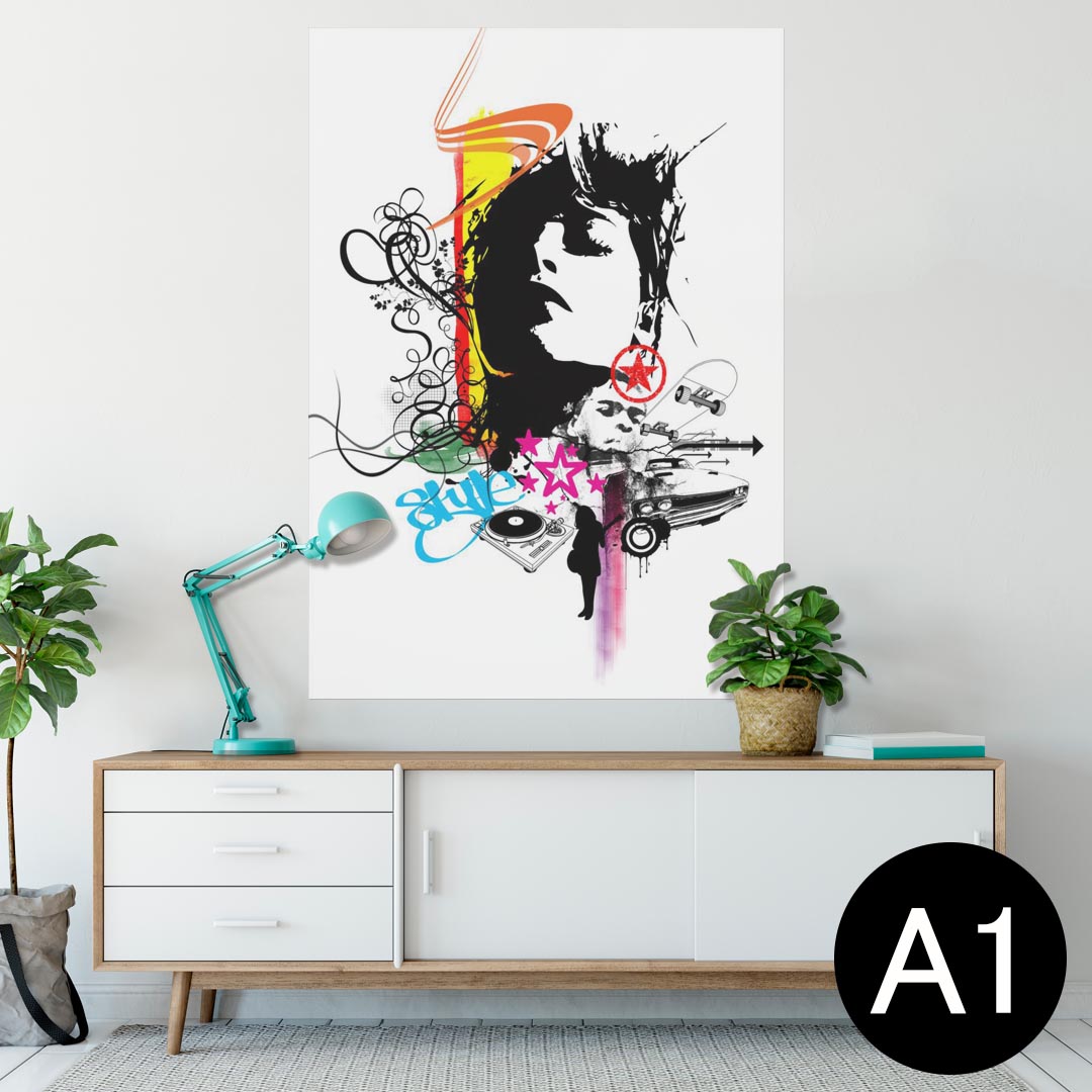 ポスター ウォールステッカー シール式ステッカー 飾り 594×841mm A1 写真 フォト 壁 インテリア おしゃれ 剥がせるwall sticker poster 000116 HIPHOP　イラスト