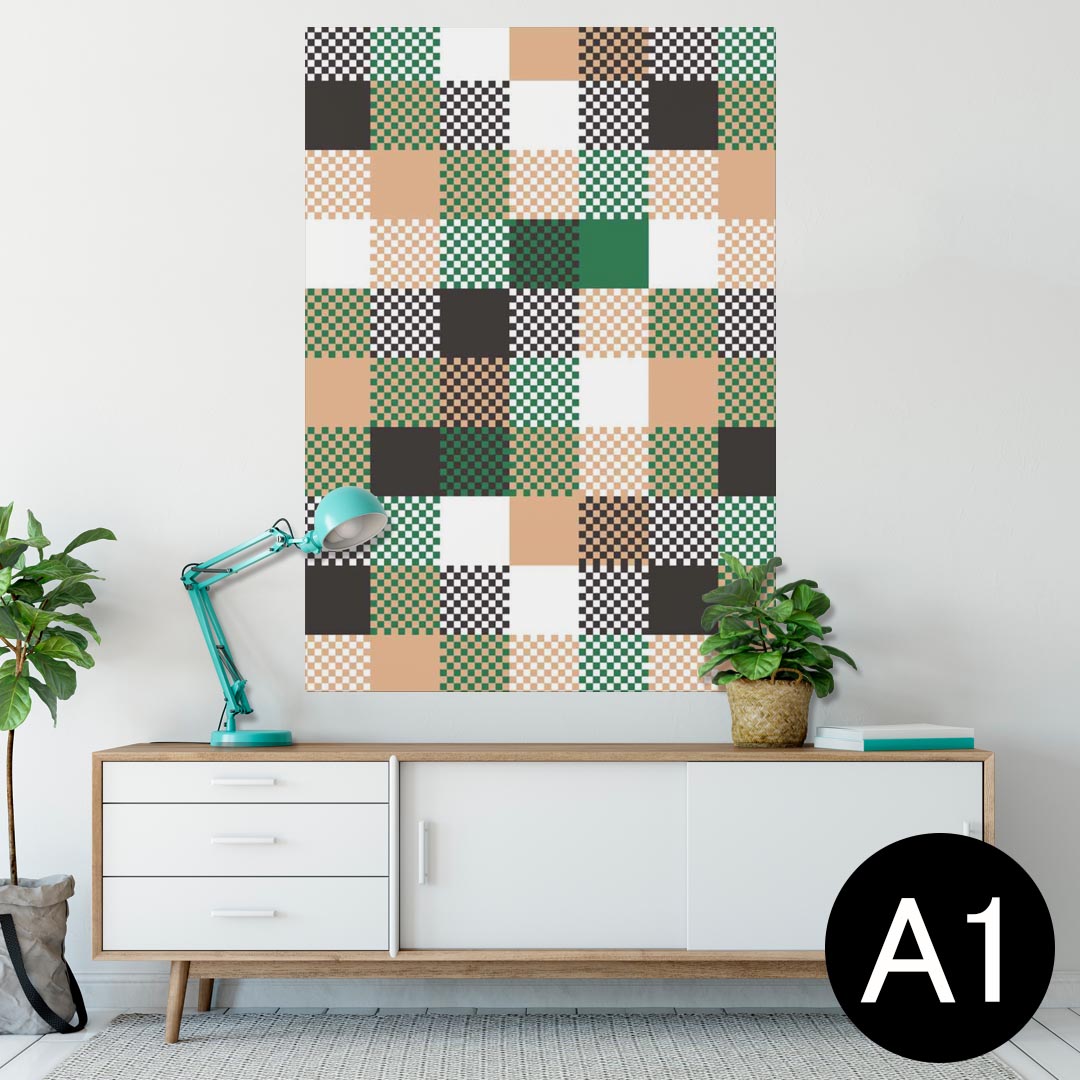 ポスター ウォールステッカー シール式ステッカー 飾り 594×841mm A1 写真 フォト 壁 インテリア おしゃれ 剥がせるwall sticker poster 000513 ブロックチェック　緑