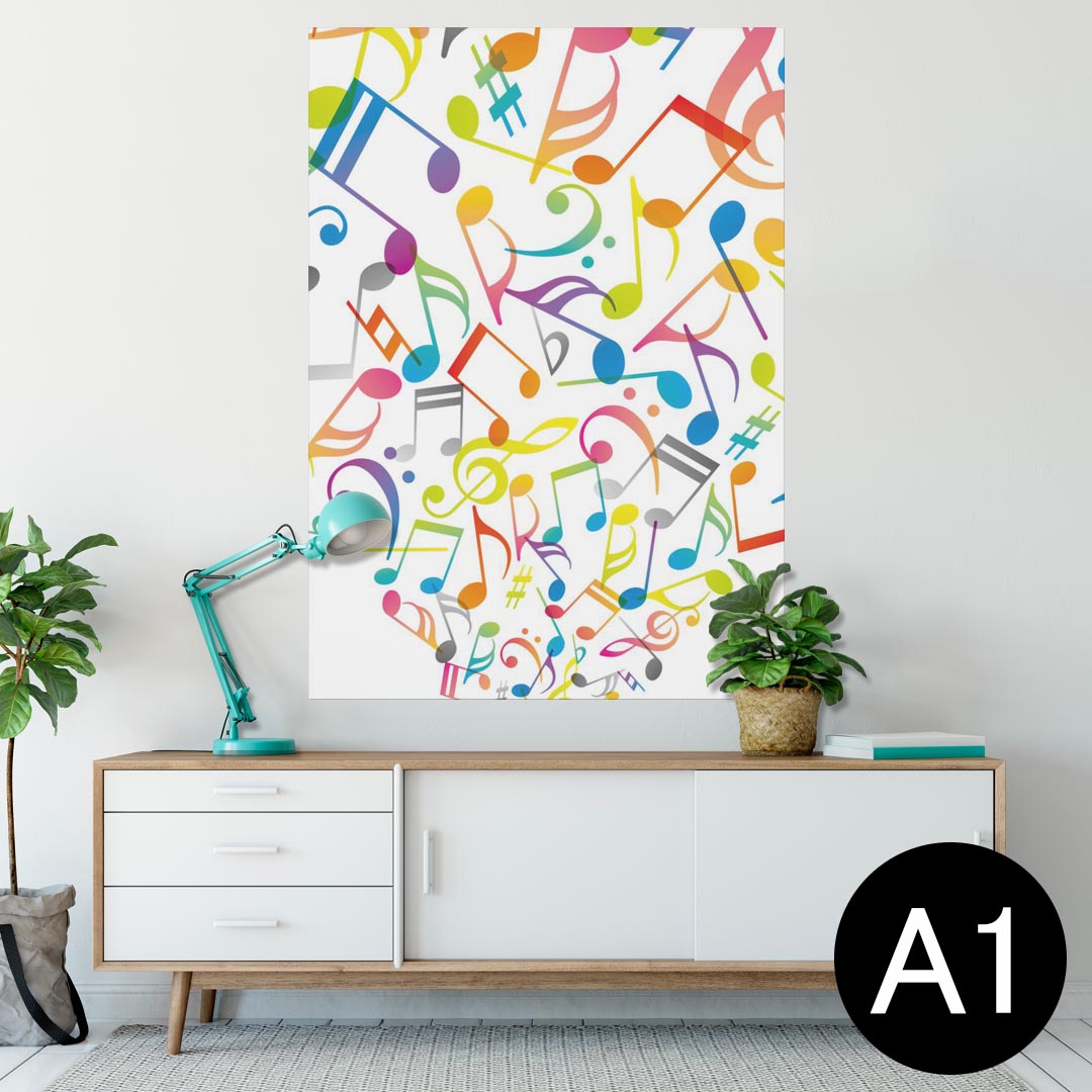 ポスター ウォールステッカー シール式ステッカー 飾り 594×841mm A1 写真 フォト 壁 インテリア おしゃれ 剥がせるwall sticker poster 000932 音符　カラフル
