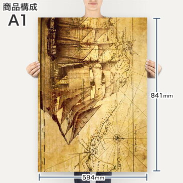 ポスター ウォールステッカー シール式ステッカー 飾り 594×841mm A1 写真 フォト 壁 インテリア おしゃれ 剥がせる wall sticker poster 001026 船 地図