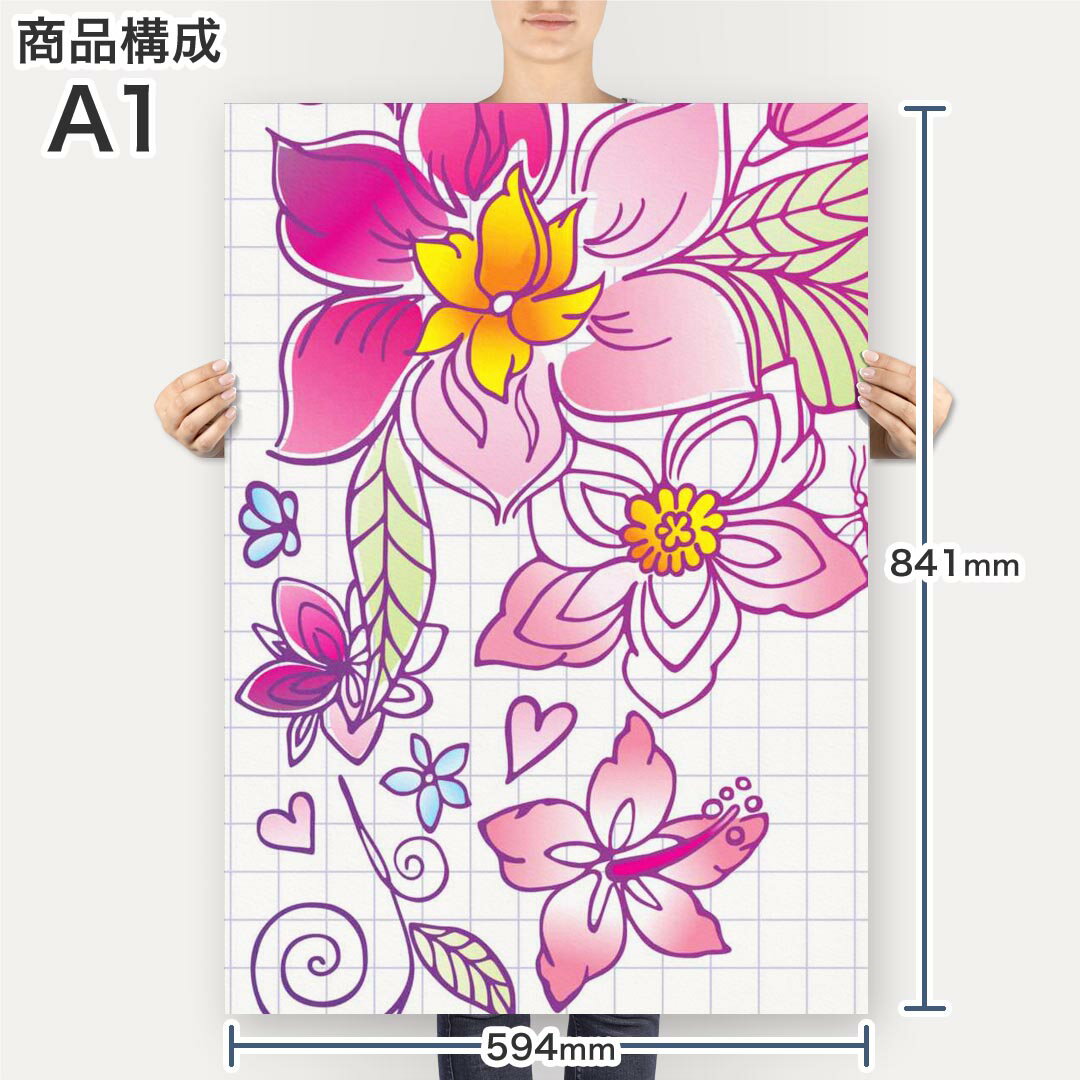 アートパネル 絵 絵画 飾り 選べるサイズ 594×841mm A1 モダン 玄関 写真 フォト インテリア おしゃれ 007639 花　フラワー　イラスト　ピンク 3