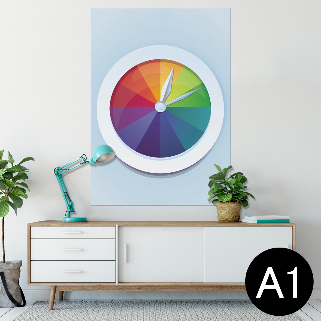 ポスター ウォールステッカー シール式ステッカー 飾り 594×841mm A1 写真 フォト 壁 インテリア おしゃれ 剥がせるwall sticker poster 002551 カラフル　時計　シンプル