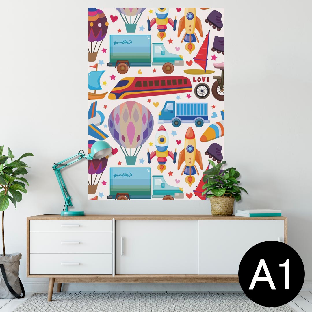 ポスター ウォールステッカー シール式ステッカー 飾り 594×841mm A1 写真 フォト 壁 インテリア おしゃれ 剥がせるwall sticker poster 002572 乗り物　イラスト　カラフル