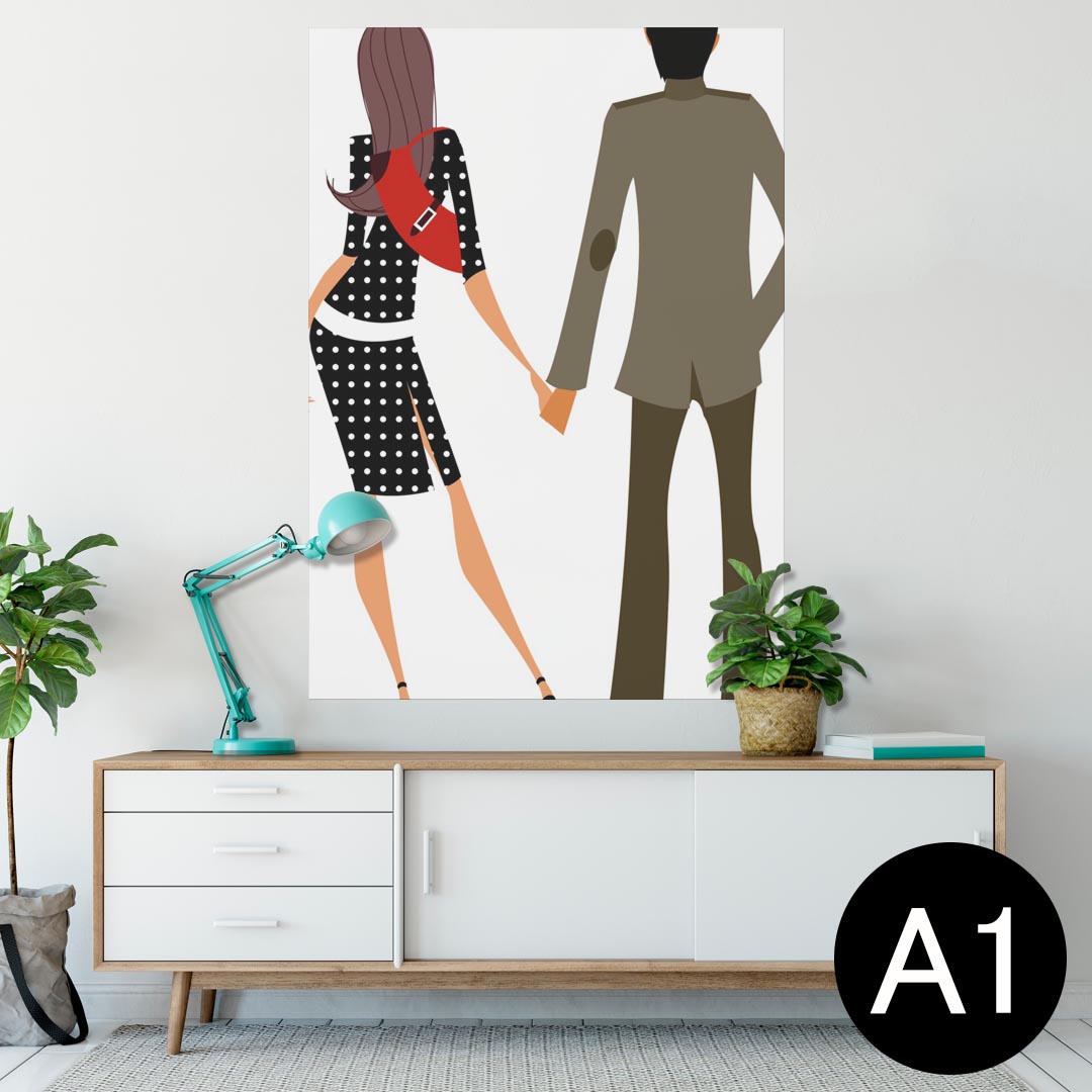 ポスター ウォールステッカー シール式ステッカー 飾り 594×841mm A1 写真 フォト 壁 インテリア おしゃれ 剥がせるwall sticker poster 003426 人物　イラスト　カップル