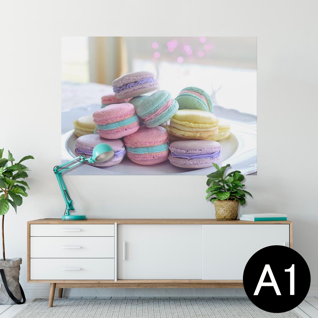 ポスター ウォールステッカー シール式ステッカー 飾り 594×841mm A1 写真 フォト 壁 インテリア おしゃれ 剥がせるwall sticker poster 025843 スイーツ マカロン カラフル パステルカラー