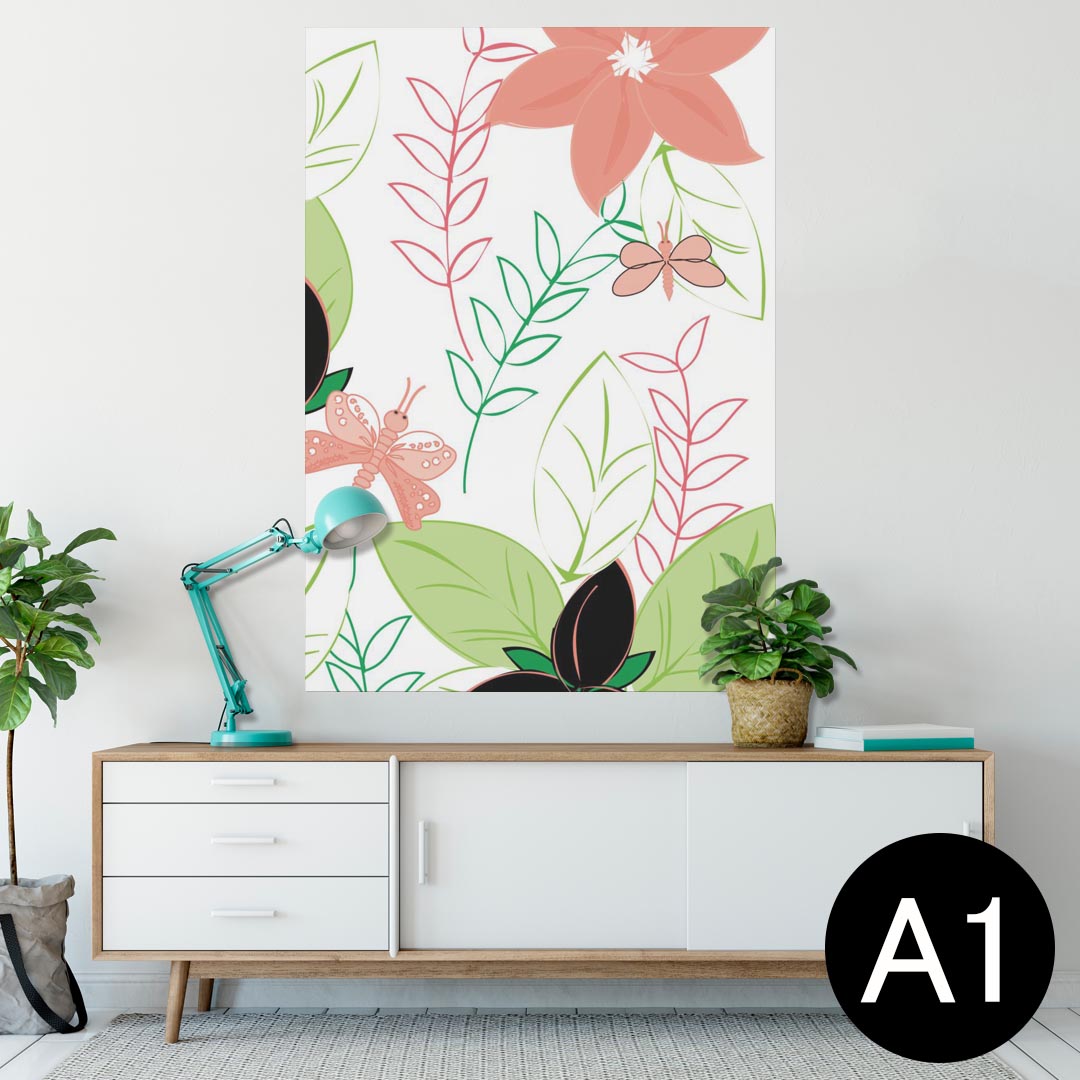 ポスター ウォールステッカー シール式ステッカー 飾り 594×841mm A1 写真 フォト 壁 インテリア おしゃれ 剥がせるwall sticker poster 004250 花　イラスト　蝶