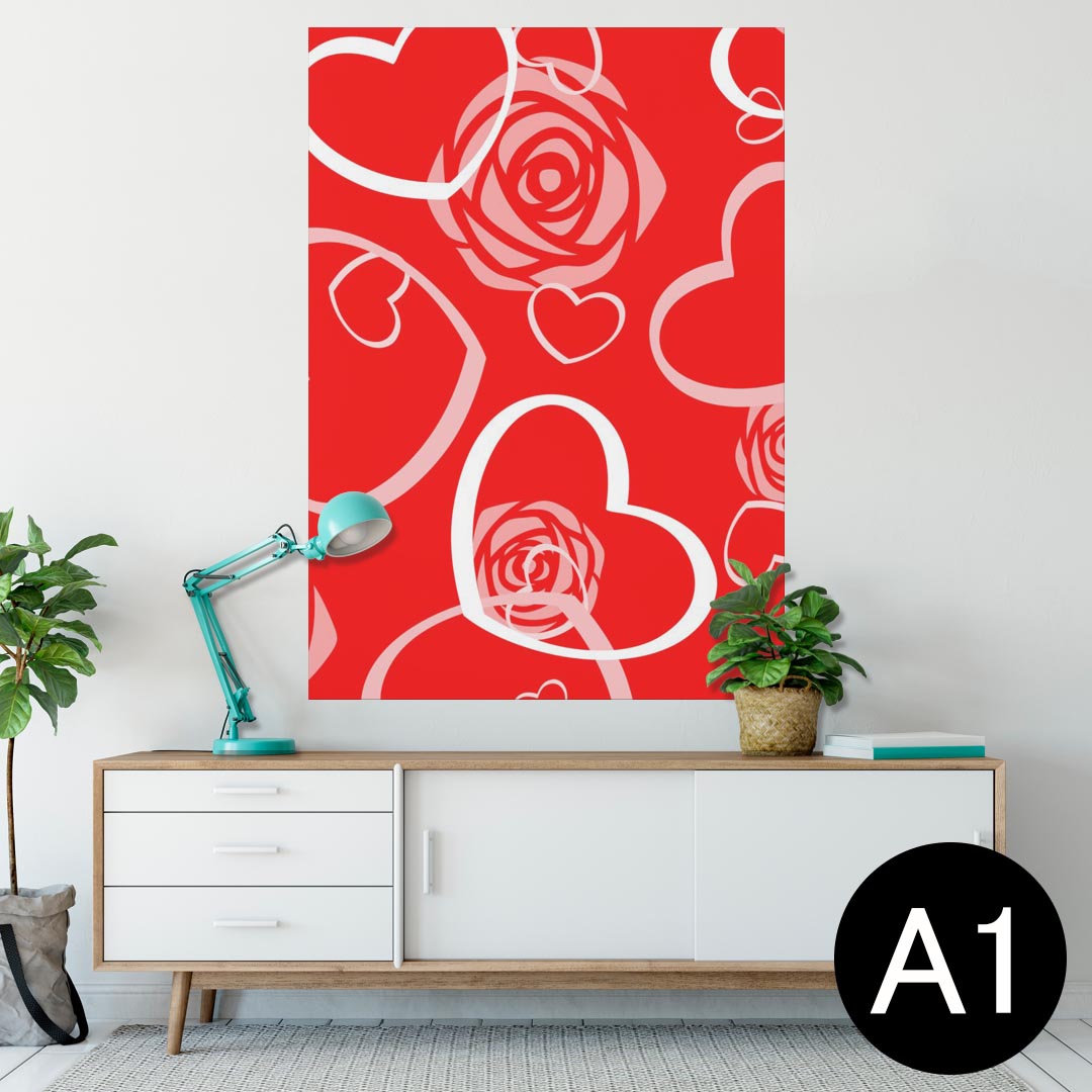 ポスター ウォールステッカー シール式ステッカー 飾り 594×841mm A1 写真 フォト 壁 インテリア おしゃれ 剥がせるwall sticker poster 004310 ハート　バラ　赤
