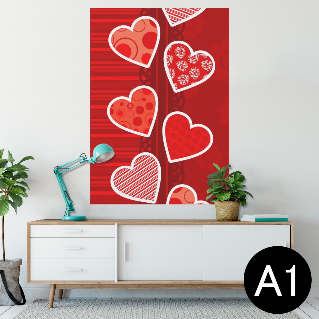 ポスター ウォールステッカー シール式ステッカー 飾り 594×841mm A1 写真 フォト 壁 インテリア おしゃれ 剥がせるwall sticker poster 004503 ハート　レース　赤