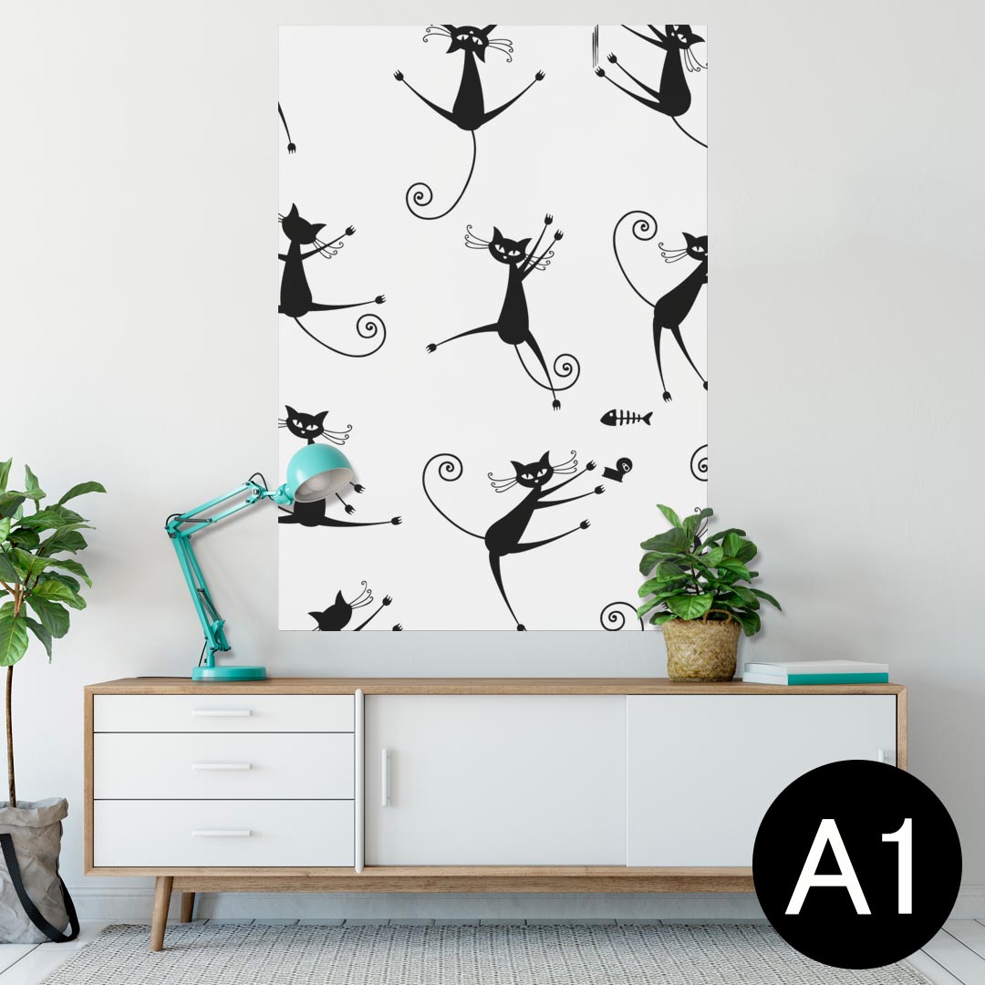 ポスター ウォールステッカー シール式ステッカー 飾り 594×841mm A1 写真 フォト 壁 インテリア おしゃれ 剥がせるwall sticker poster 004604 猫　イラスト