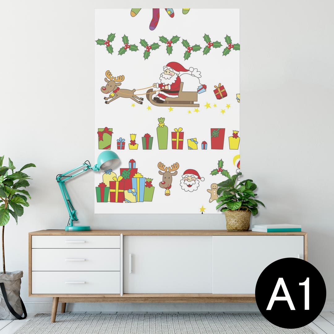 ポスター ウォールステッカー シール式ステッカー 飾り 594×841mm A1 写真 フォト 壁 インテリア おしゃれ 剥がせるwall sticker poster 005523 イラスト　クリスマス　サンタ