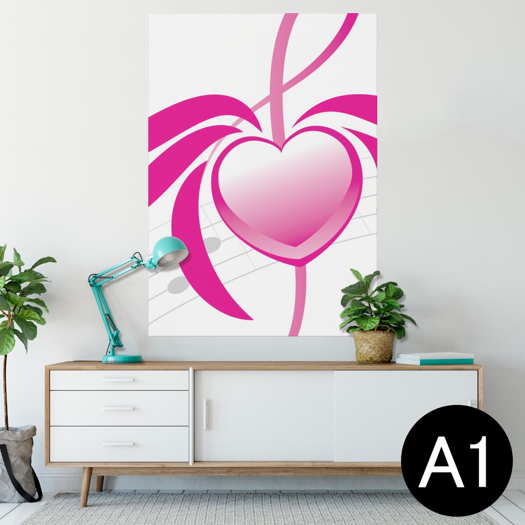 ポスター ウォールステッカー シール式ステッカー 飾り 594×841mm A1 写真 フォト 壁 インテリア おしゃれ 剥がせるwall sticker poster 005680 ハート　音符