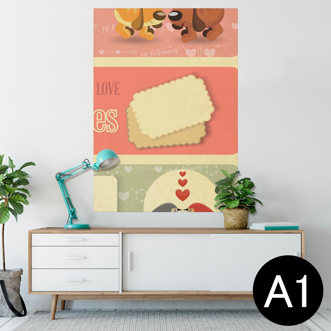 ポスター ウォールステッカー シール式ステッカー 飾り 594×841mm A1 写真 フォト 壁 インテリア おしゃれ 剥がせるwall sticker poster 006423 犬　鳥　バレンタイン