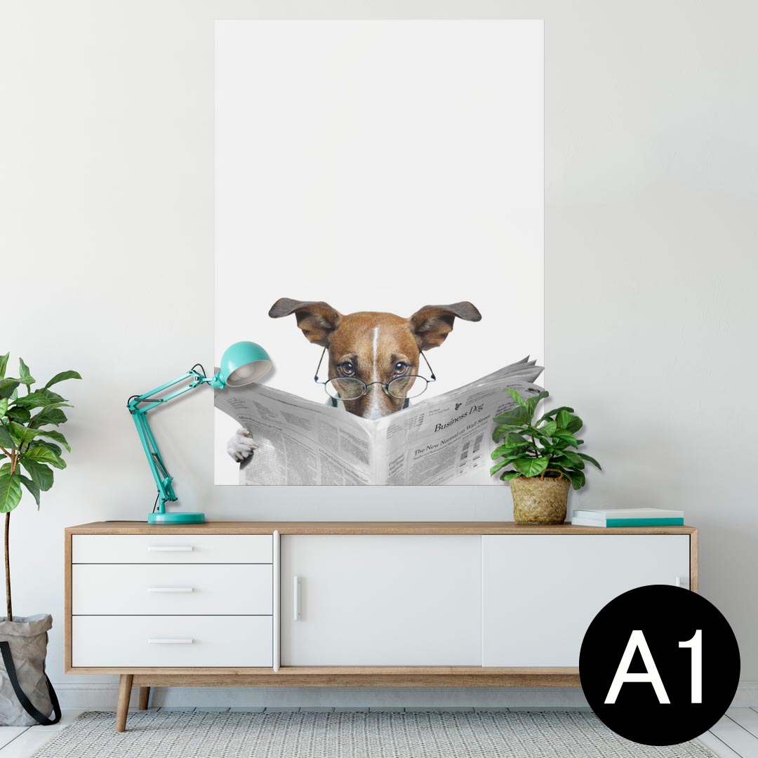 ポスター ウォールステッカー シール式ステッカー 飾り 594×841mm A1 写真 フォト 壁 インテリア おしゃれ 剥がせるwall sticker poster 007706 写真　犬　いぬ　新聞