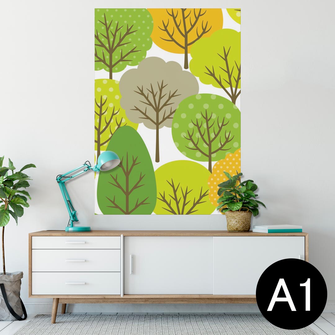ポスター ウォールステッカー シール式ステッカー 飾り 594×841mm A1 写真 フォト 壁 インテリア おしゃれ 剥がせるwall sticker poster 008094 植物　木　イラスト　緑　グリーン