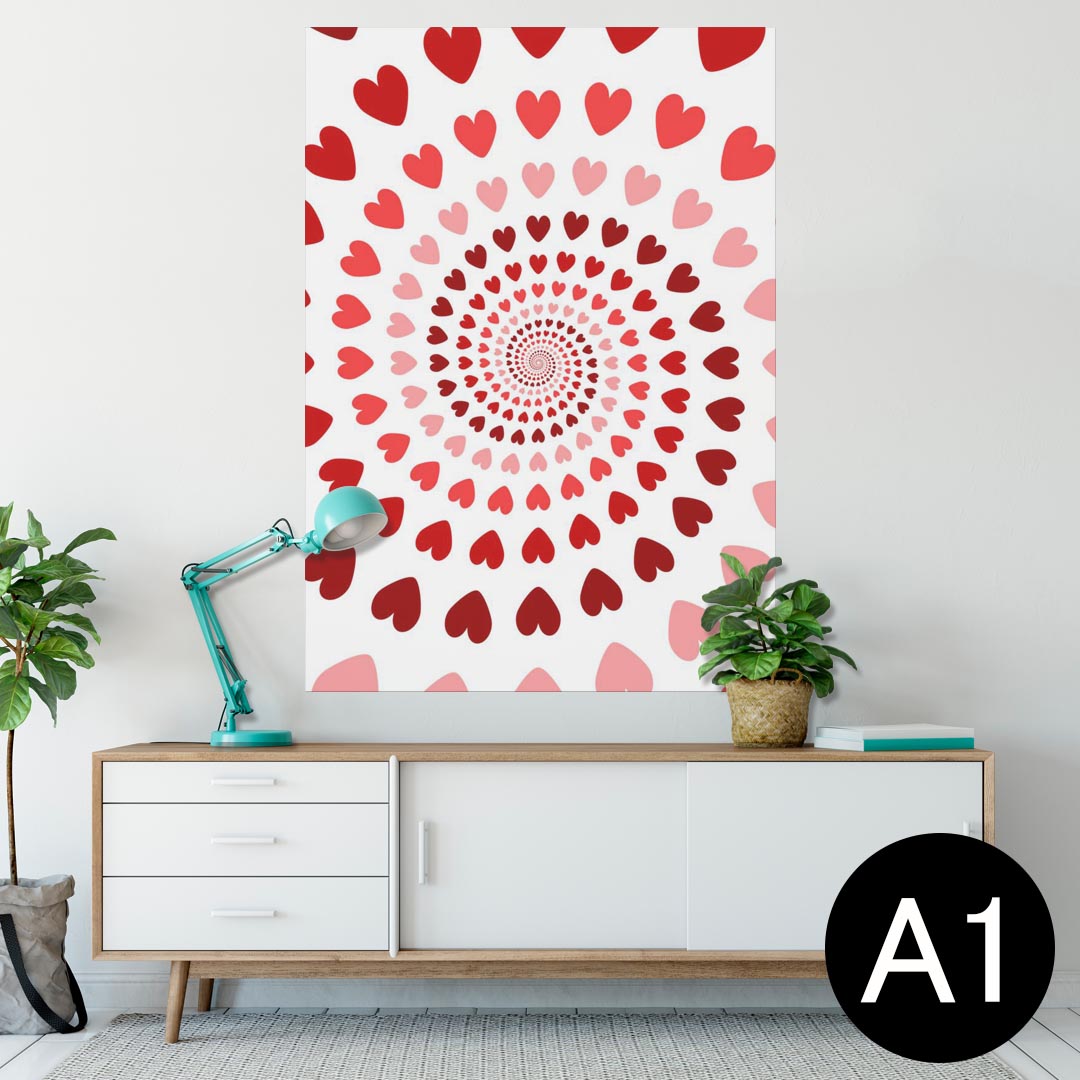 ポスター ウォールステッカー シール式ステッカー 飾り 594×841mm A1 写真 フォト 壁 インテリア おしゃれ 剥がせるwall sticker poster 008118 ハート　赤　レッド　模様　うずまき
