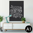 ポスター ウォールステッカー シール式ステッカー 飾り 594×841mm A1 写真 フォト 壁 インテリア おしゃれ 剥がせる wall sticker poster 008358 白黒 牛 豚 肉 イラスト
