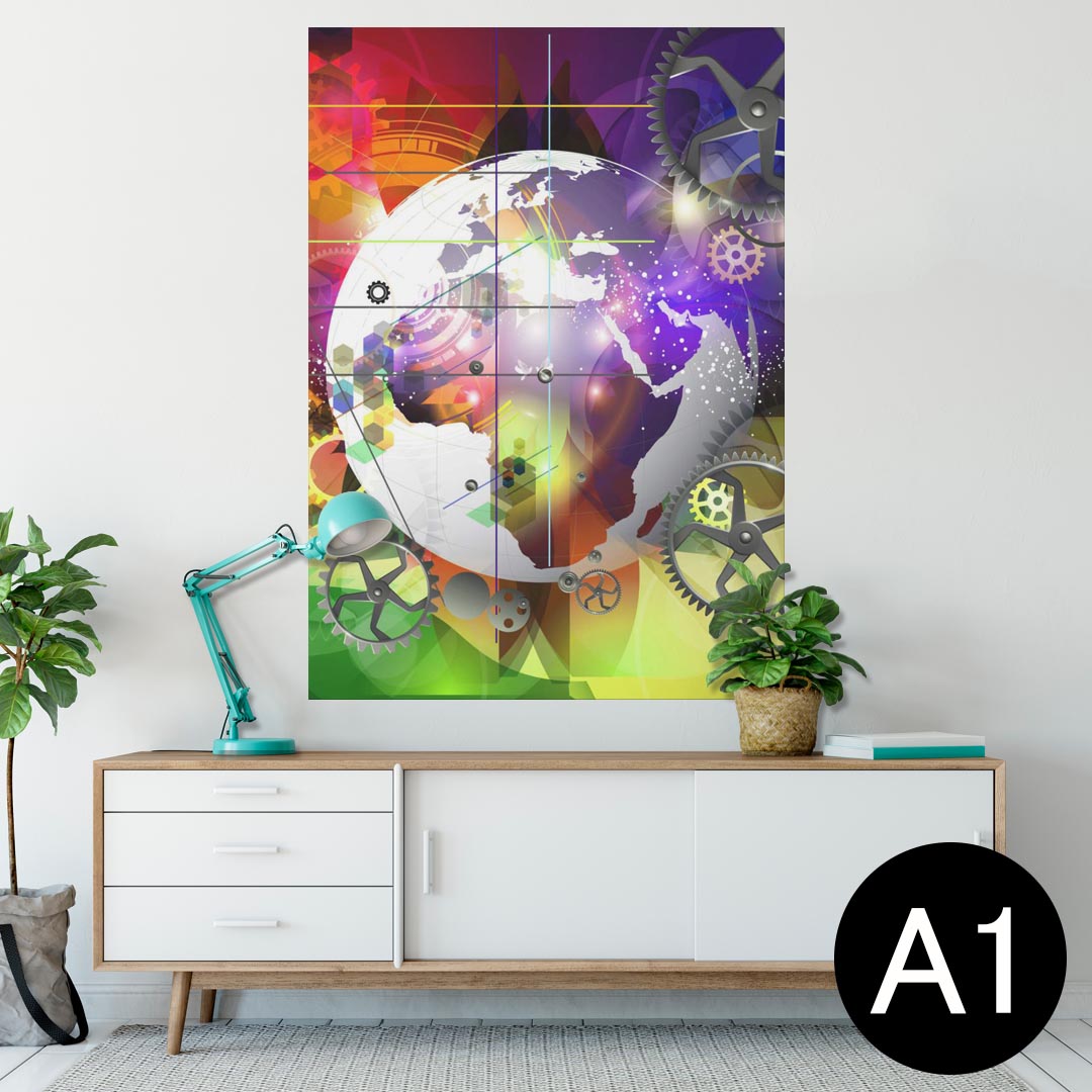 ポスター ウォールステッカー シール式ステッカー 飾り 594×841mm A1 写真 フォト 壁 インテリア おしゃれ 剥がせるwall sticker poster 008437 カラフル　レインボー　歯車　地球
