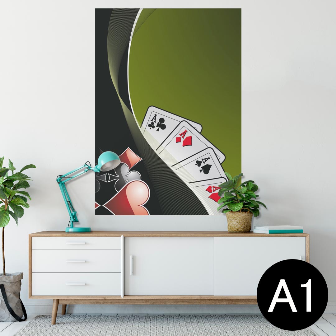ポスター ウォールステッカー シール式ステッカー 飾り 594×841mm A1 写真 フォト 壁 インテリア おしゃれ 剥がせるwall sticker poster 008833 イラスト　トランプ　カジノ