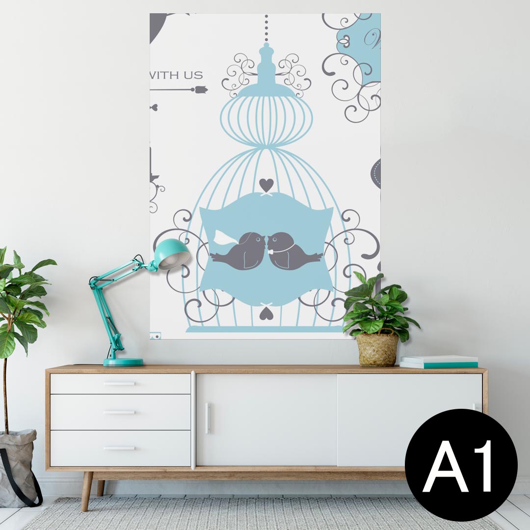 ポスター ウォールステッカー シール式ステッカー 飾り 594×841mm A1 写真 フォト 壁 インテリア おしゃれ 剥がせるwall sticker poster 009279 動物 鳥 ハート 青
