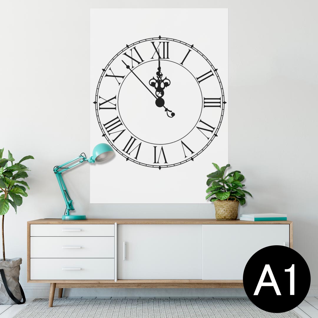 ポスター ウォールステッカー シール式ステッカー 飾り 594×841mm A1 写真 フォト 壁 インテリア おしゃれ 剥がせるwall sticker poster 009470 時計　白　黒　シンプル