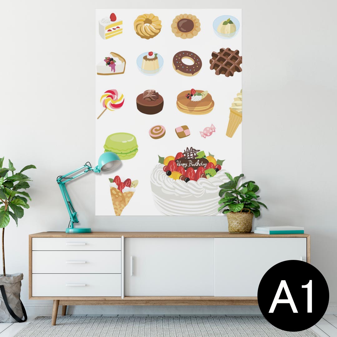ポスター ウォールステッカー シール式ステッカー 飾り 594×841mm A1 写真 フォト 壁 インテリア おしゃれ 剥がせるwall sticker poster 009489 デザート カラフル マカロン