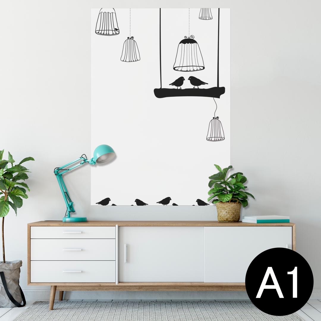 ポスター ウォールステッカー シール式ステッカー 飾り 594×841mm A1 写真 フォト 壁 インテリア おしゃれ 剥がせるwall sticker poster 009620 鳥 シンプル 白 黒