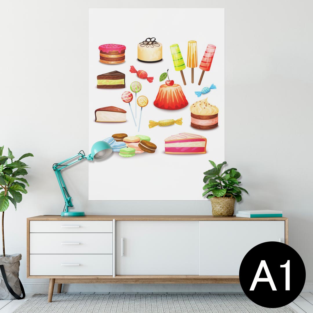 ポスター ウォールステッカー シール式ステッカー 飾り 594×841mm A1 写真 フォト 壁 インテリア おしゃれ 剥がせるwall sticker poster 009762 デザート マカロン カラフル